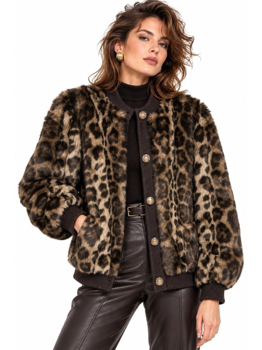 vintage 80s LILLI ANN LEOPARD FAUX FUR jacket coat XL bomber mob wife made usa